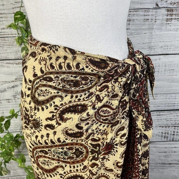 Anne Klein Skirt size 12 Burgundy Brown Silk Paisley Long Faux Wrap Scarf Modest - Picture 6 of 15